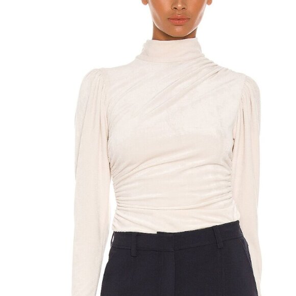 ALC Joss Top Blouse Mock Neck Long Sleeve Velvet Velour Ivory Cream Size 10 - Picture 9 of 10